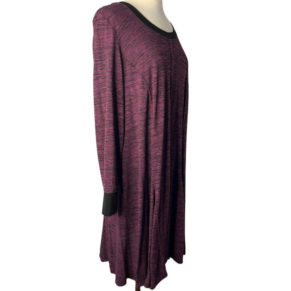 Avenue Dress Women 22/24 Black Purple Long Sleeve Round Neck Stretch Sheath Midi - Picture 7 of 16